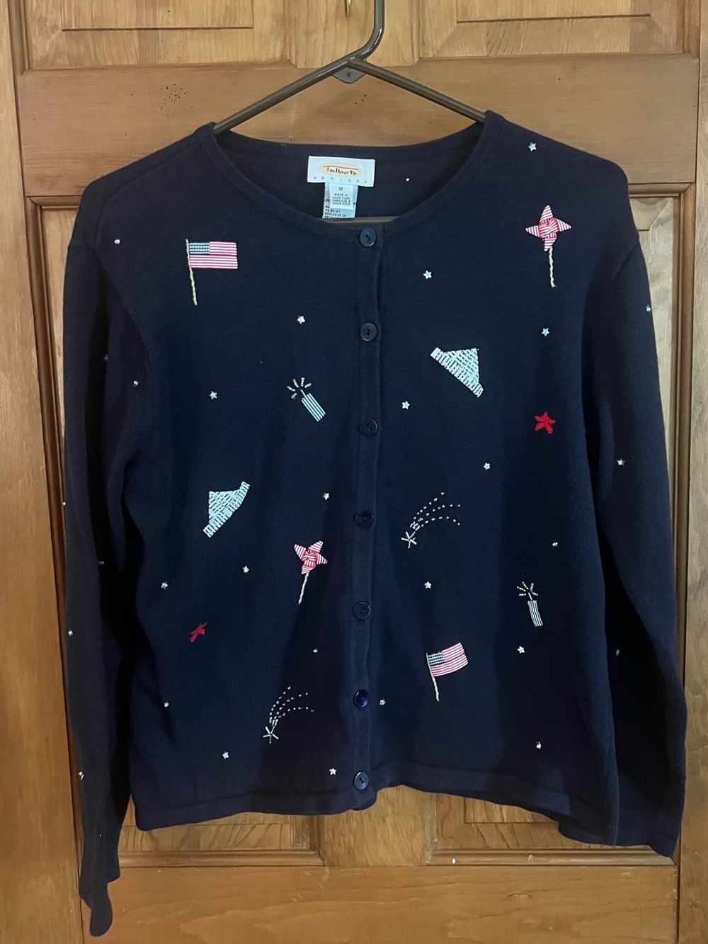 Vintage Talbots Patriotic Embroidered 4th of July Cardigan